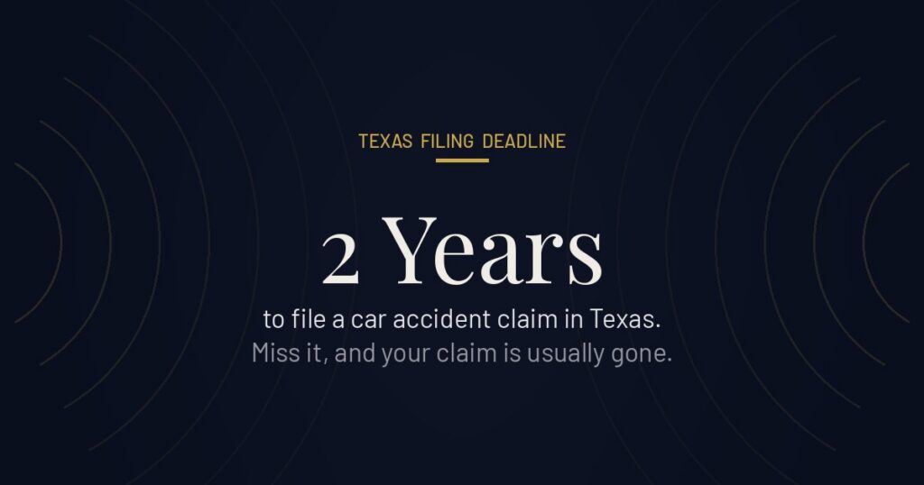 Graphic stating the two-year deadline to file a car accident claim in Texas