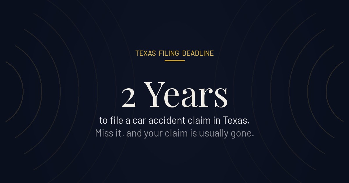 Graphic stating the two-year deadline to file a car accident claim in Texas